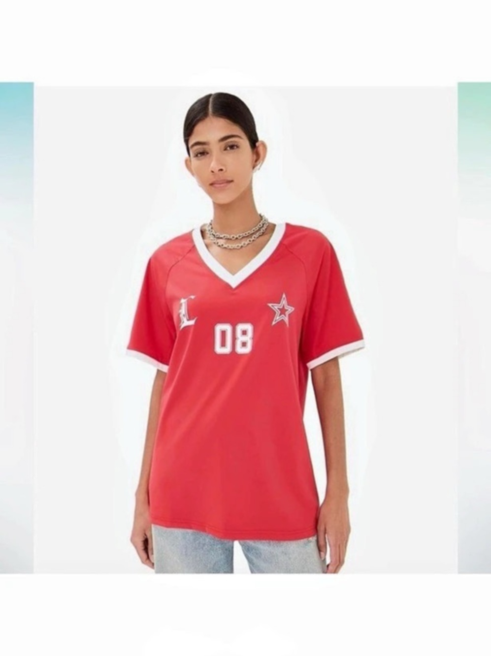 Lioness Spectate Top Red & White V-Neck Jersey
